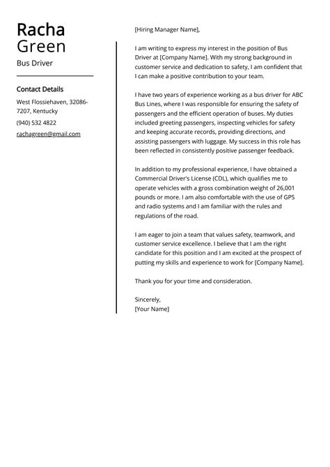 Bus Driver Cover Letter Example Free Guide
