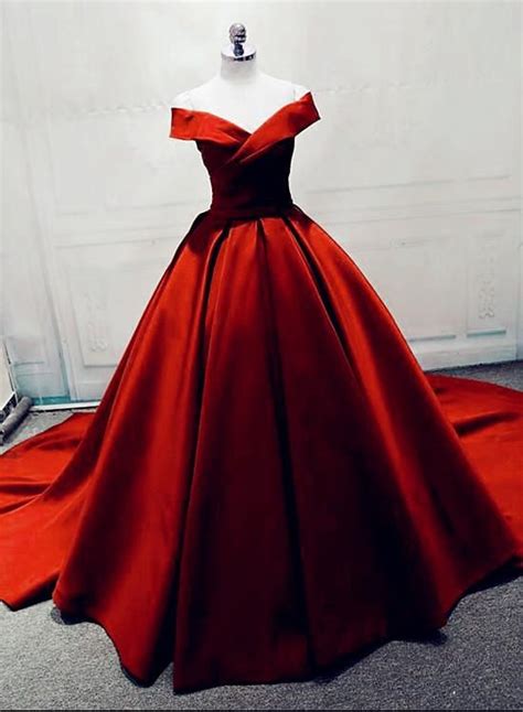 Gorgeous Red Off Shoulder Prom Dress Satin Sweet 16 Party Dress