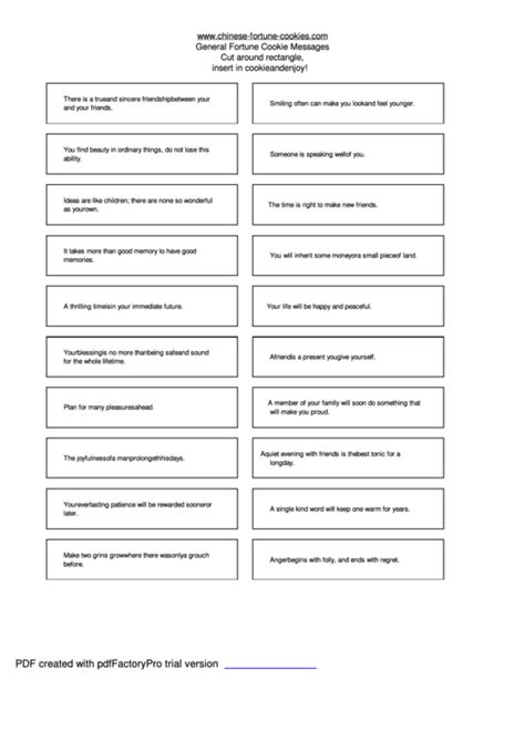 General Fortune Cookie Message Templates Printable Pdf Download
