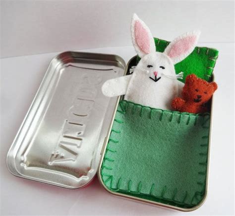 White Wee Bunny In Altoids Tin House With Green Bedding G001 Pocket