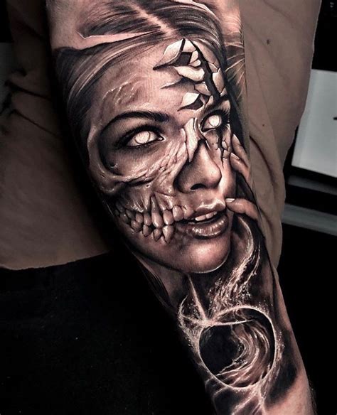 Image May Contain One Or More People And Closeup Skull Girl Tattoo Girl Arm Tattoos Best