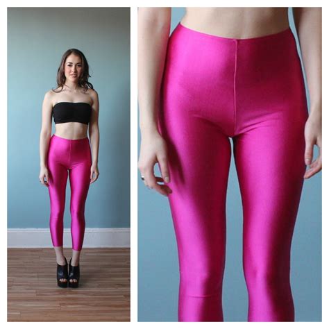 Hot Pink Leggings Shiny Stretch Spandex Pants S Xs