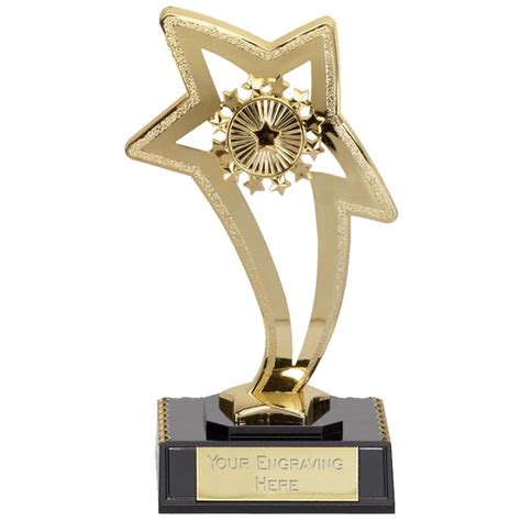Star trophy awards engraved in plastic, glass, wood or metal to reward outstanding stellar performances for talent, flair, skill. Curve Star Trophy - FT35 | Impact Trophies