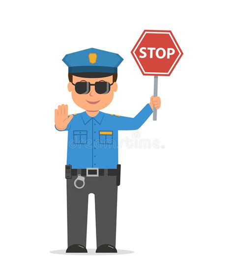 Traffic Policeman Holding A Stop Sign Stock Vector Illustration Of