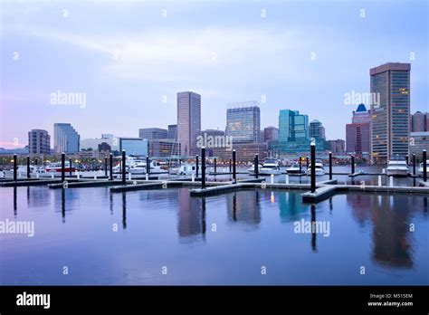 Downtown City Skyline And Inner Harbor Baltimore Maryland Usa Stock