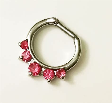 New Septum Clicker 316l Surgical Steel 16 Gauge Pink Gem Body Jewelry Body Jewelry Pink Gem