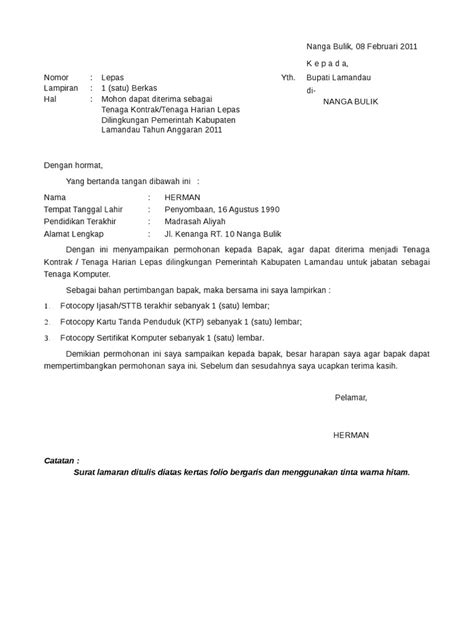 Contoh Surat Lamaran Kerja Di Pemerintah Daerah Delinewstv