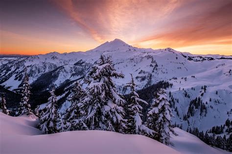 Snowshoeing To Artist Point To Catch Sunset Behind Mt Baker