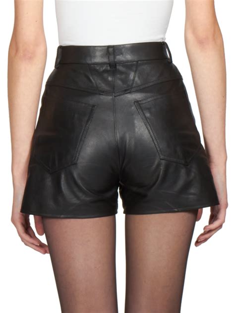Saint Laurent Leather High Waist Shorts In Black Lyst