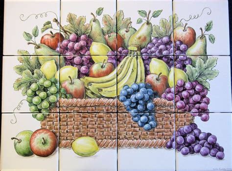 Julies Fruit Basket Hand Painted Kitchen Backsplash Tile Mural