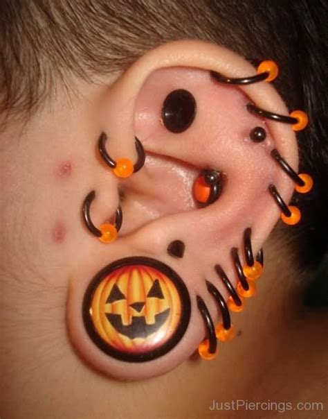 Halloween Gauge Ear Lobe And Multiple Ear Piercing