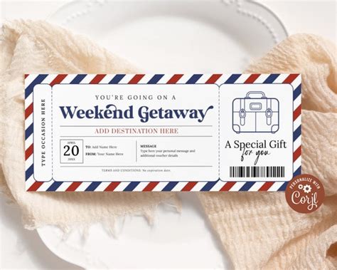 Weekend Getaway Voucher EDITABLE Surprise Weekend Away Ticket Surprise Trip Card Pack Your