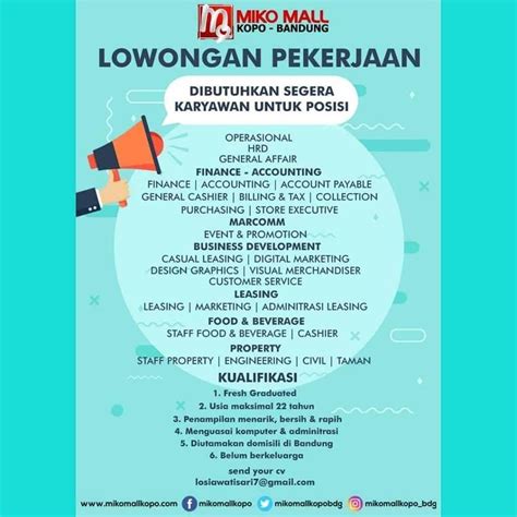 Cara efektif melamar pekerjaan di luar keahlian ini juga dapat dicoba bagi para lulusan baru yang notabene masih minim skill. Lowongan Kerja Miko Mall Bandung 2020 Butuh Banyak Pegawai - Loker Karir
