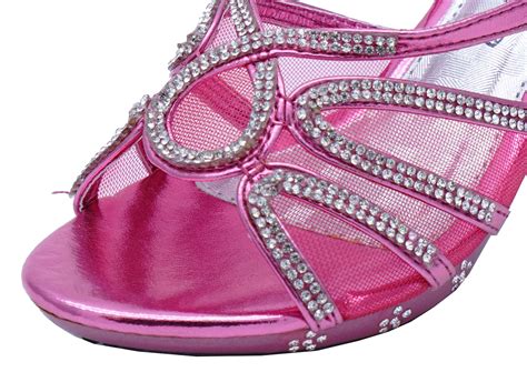 Girls Childrens Pink Dress Up Diamante Low Heel Sandals Party Shoes