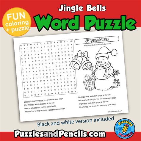 Jingle Bells Word Search Puzzle Activity Page With Coloring Christmas