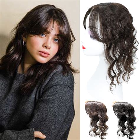 Buy Curly Women Toupee Human Hair Topper With Side Bangsfringe Add Hair Volume 5x5 Silk Base