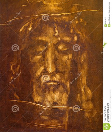 Turin The Painting Of Jesus Christ Face From Shroud Of Turin By