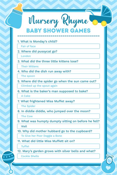 Nursery Rhyme Baby Shower Games 10 Free Pdf Printables Printablee