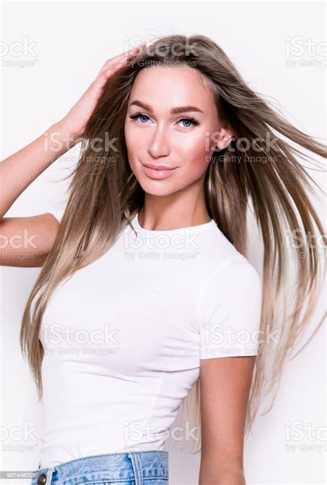 Young Beautiful Woman With Long Hair And Perfect Natural Looking Makeup