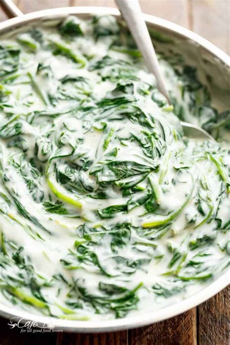 Replace the heavy cream called for in your recipe with an equal amount of evaporated milk. Easy Creamed Spinach - Cafe Delites