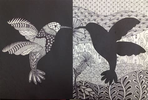 Artwork Inspiration Zentangle Hummingbird Notan Positive