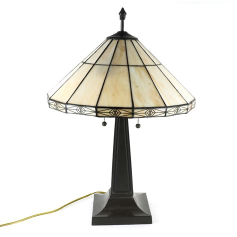 tiffany style table lamp with white shade and metal base ebth