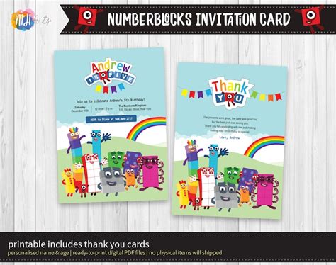 Digital Printable Numberblocks Theme Birthday Invitation Card Etsy