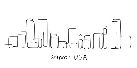 Single Continuous Line Drawing Of Denver City Skyline Usa Famous City