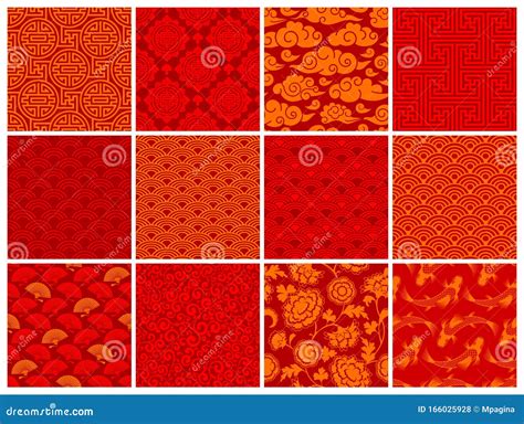 Chinese Or Japanese Seamless Patterns Set Stock Vector Illustration