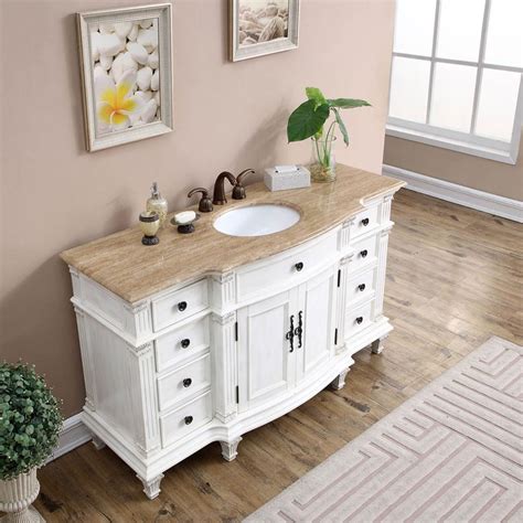 Bathroom vanities with tops if you are thinking about selecting a bathroom vanity that comes equipped with a top, then make sure small bathroom vanities a small bathroom does not mean that you have to forego elegance and style. B2326 - 60 Single Sink Vanity Travertine Top Cabinet