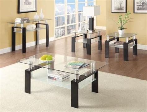 702288 3 Pieces Black Tempered Glass Coffee Table Set Luchy Amor Furniture