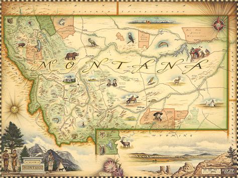 Montana State Map By Xplorer Maps Rolled Rocky Mountain