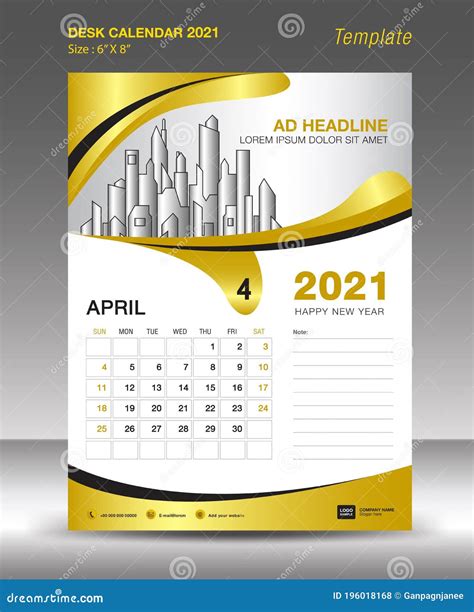 Creative Calendar 2021 Template Gold Background Concept April Month