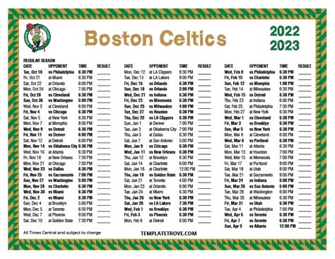 Printable 2022-2023 Boston Celtics Schedule