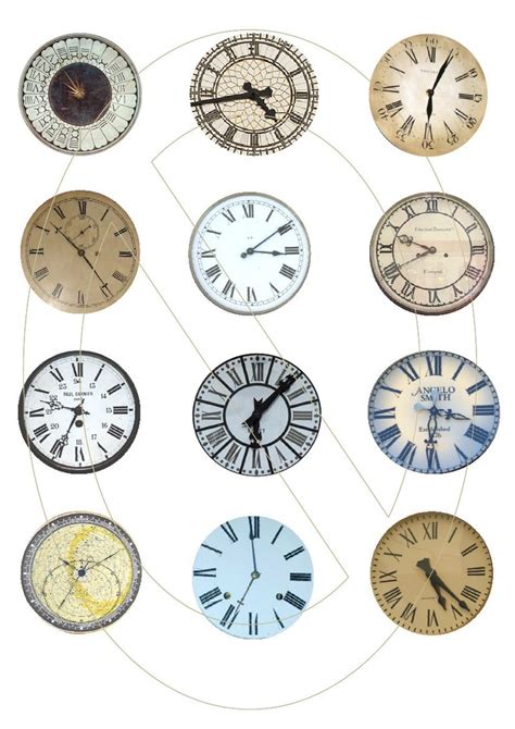 Digital Collage Sheet Clock Faces Images Use As Many Time As You Like
