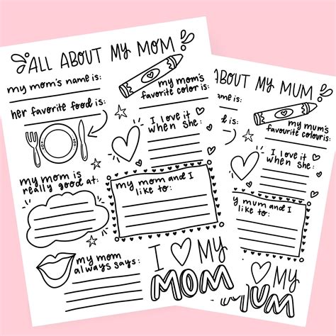 All About My Mom Mum Fill In The Blank Printable For Etsy Australia