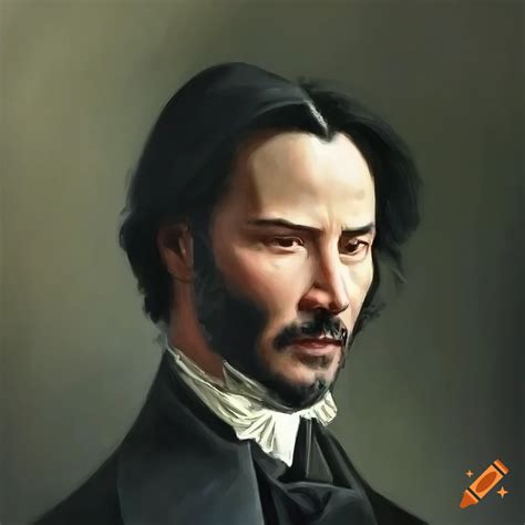 Victorian Oil Painting Portrait Of Keanu Reeves In Military Suit