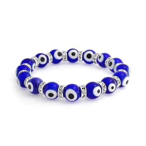 Evil Eye Beads 10mm Dark Blue Stretch Swarovski Crystal Bracelet