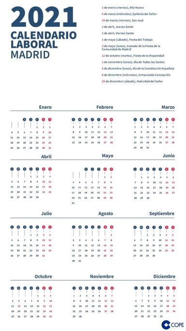 Consulta el calendario laboral de días festivos de barcelona y adelántate al planificar tus vacaciones y fiestas del 2021. Calendario laboral 2021 de Madrid: consulta aquí los días festivos - Villalba - COPE