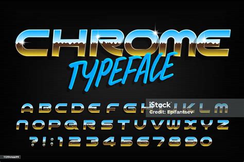 Chrome Alphabet Font Chrome Effect Modern Letters And Numbers Stock
