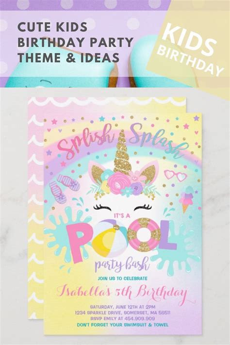 Unicorn Pool Party Invitation Pool Birthday Party Unicorn Pool Party Pool Birthday Party