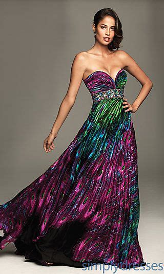 Strapless Peacock Print Dress By Night Moves Gorgeous Printed Prom