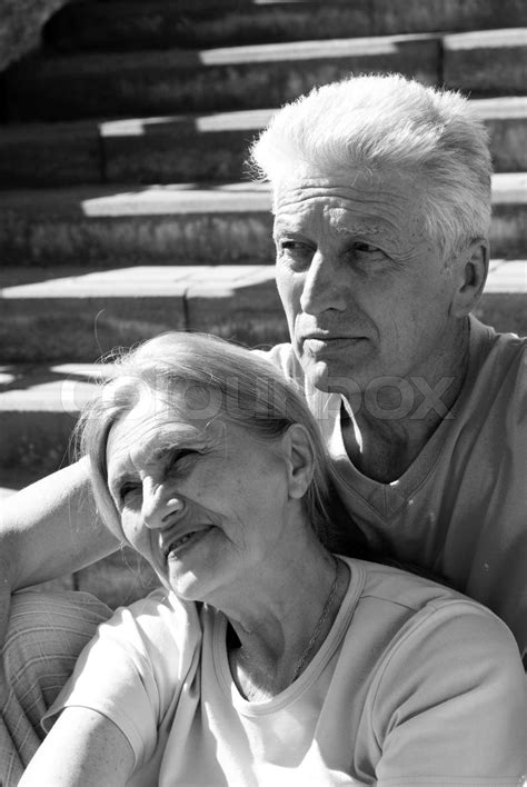 Cute Old Couple On Steps Stock Image Colourbox