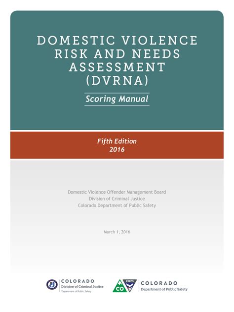 Co Domestic Violence Risk And Needs Assessment Dvrna Scoring Manual 2016 2021 Fill And