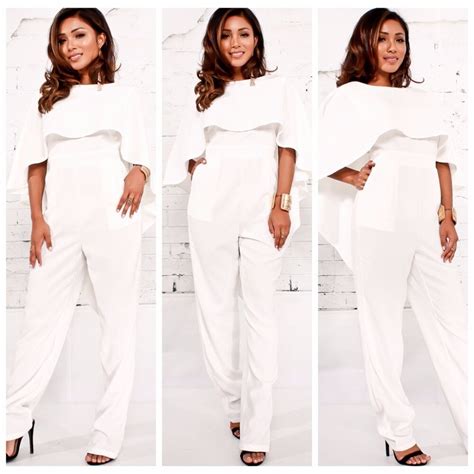 New 2017 Jumpsuit Rompers For Women Irregular Solid Cloak Sleeves White