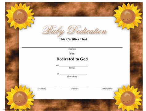 Baby Dedication Certificate Template Brown Background Download