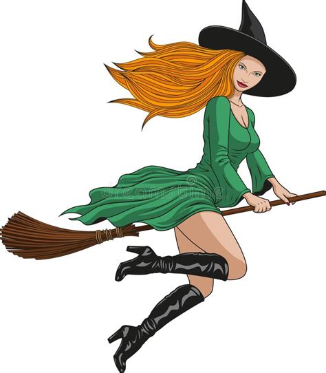Illustration Witch On Broomstick Stock Vector Illustration Of Books