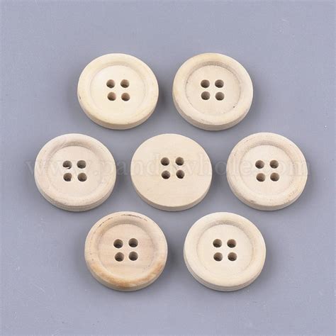 China Factory 4 Hole Wooden Buttons Undyed Flat Round 20x45mm Hole