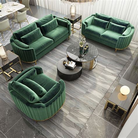 Modern Living Room Sets Green Velvet Upholstered Chair And Loveseat