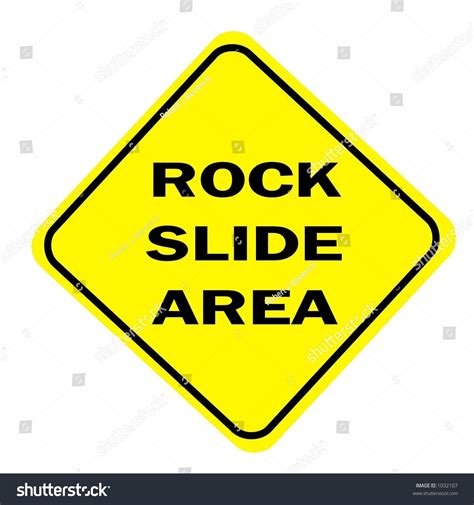 Yellow Diamond Rock Slide Area Sign Isolated On A White Background